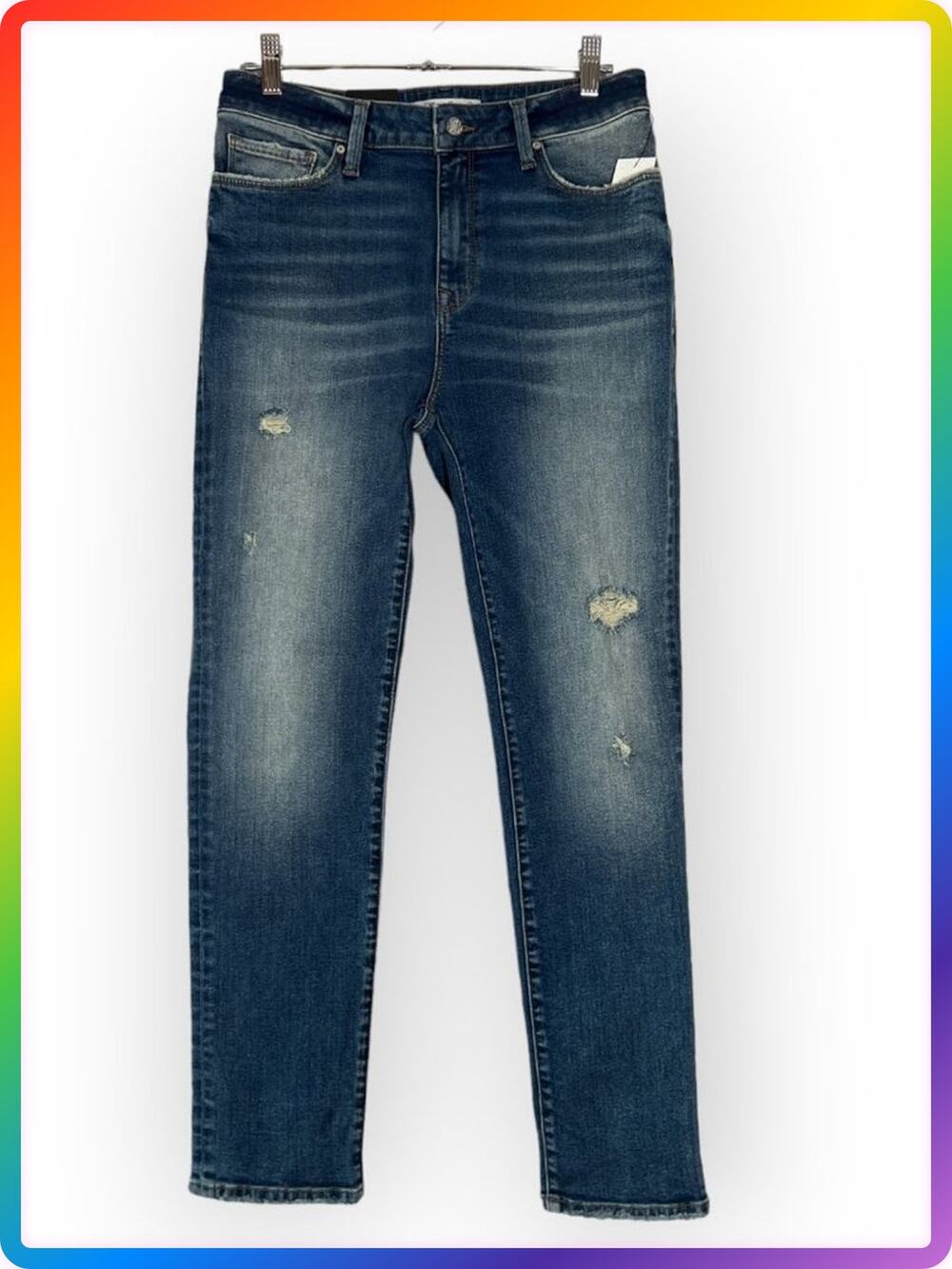 Mavi Lea Relaxed High Rise Boyfriend Jeans SIZE 27x29 Distressed Raw Hem Blue